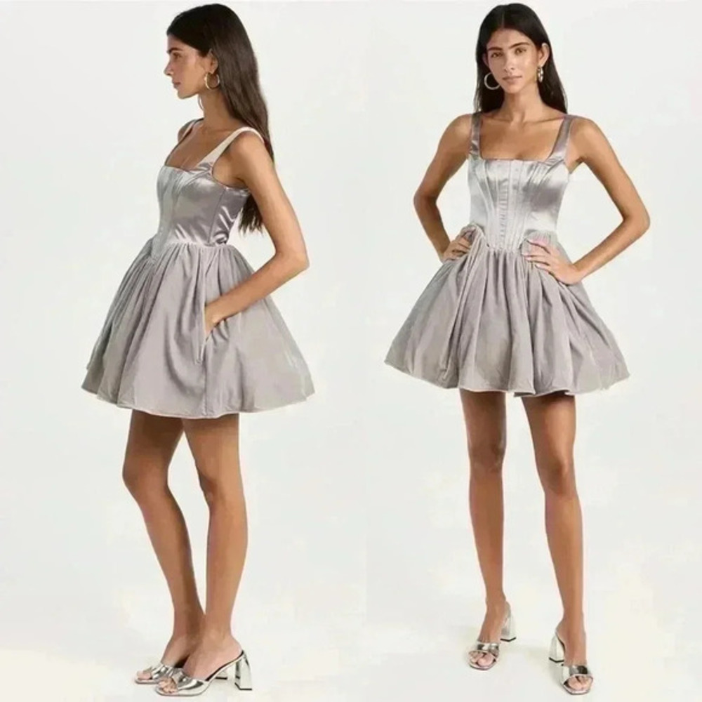 NWT STAUD Landscape Dress in silver corset bodice dress- Size 2 - Picture 14 of 16